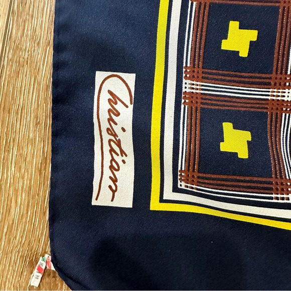 Christian Vintage Navy & Yellow Silk Scarf Made in Italy GUC - Picture 3 of 7